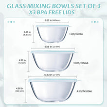 Luvan Glas Rührschüssel Set mit Deckel (4.2 L, 2.5 L, 1