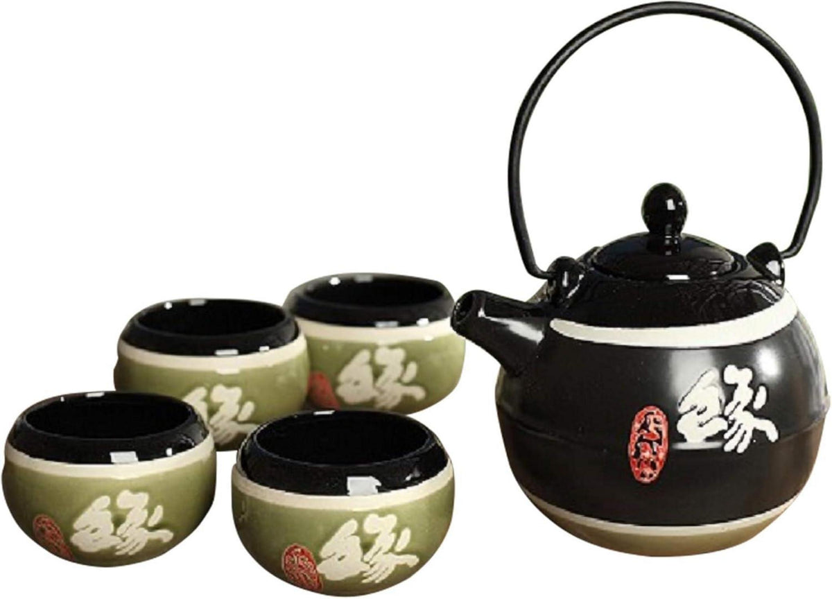 Japanisches Teeset aus Steinzeug 1 Teekanne 700 ml 4 Teetassen 150 ml