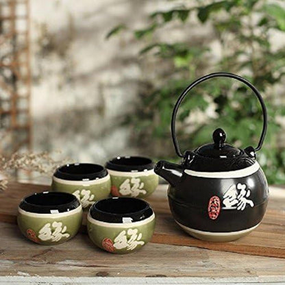 Japanisches Teeset aus Steinzeug 700 ml Teekanne mit 4 Teetassen 150