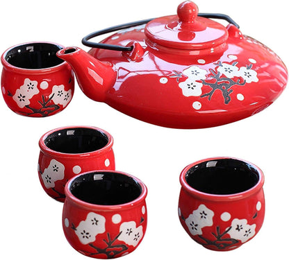 Japanisches Teeset aus Steinzeug mit Teekanne und 4 Teetassen