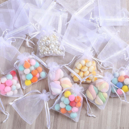 120 Organzasäckchen Weiß 10x15cm - Geschenkbeutel mit Kordel