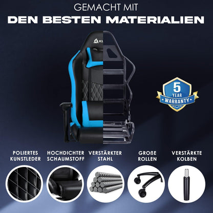 KLIM Esports Gaming Stuhl mit Lenden- und Nackenstütze Blau 2024 Version