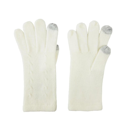 Schal und Handschuh Set Damen Zopfmuster Touchscreen Off-white