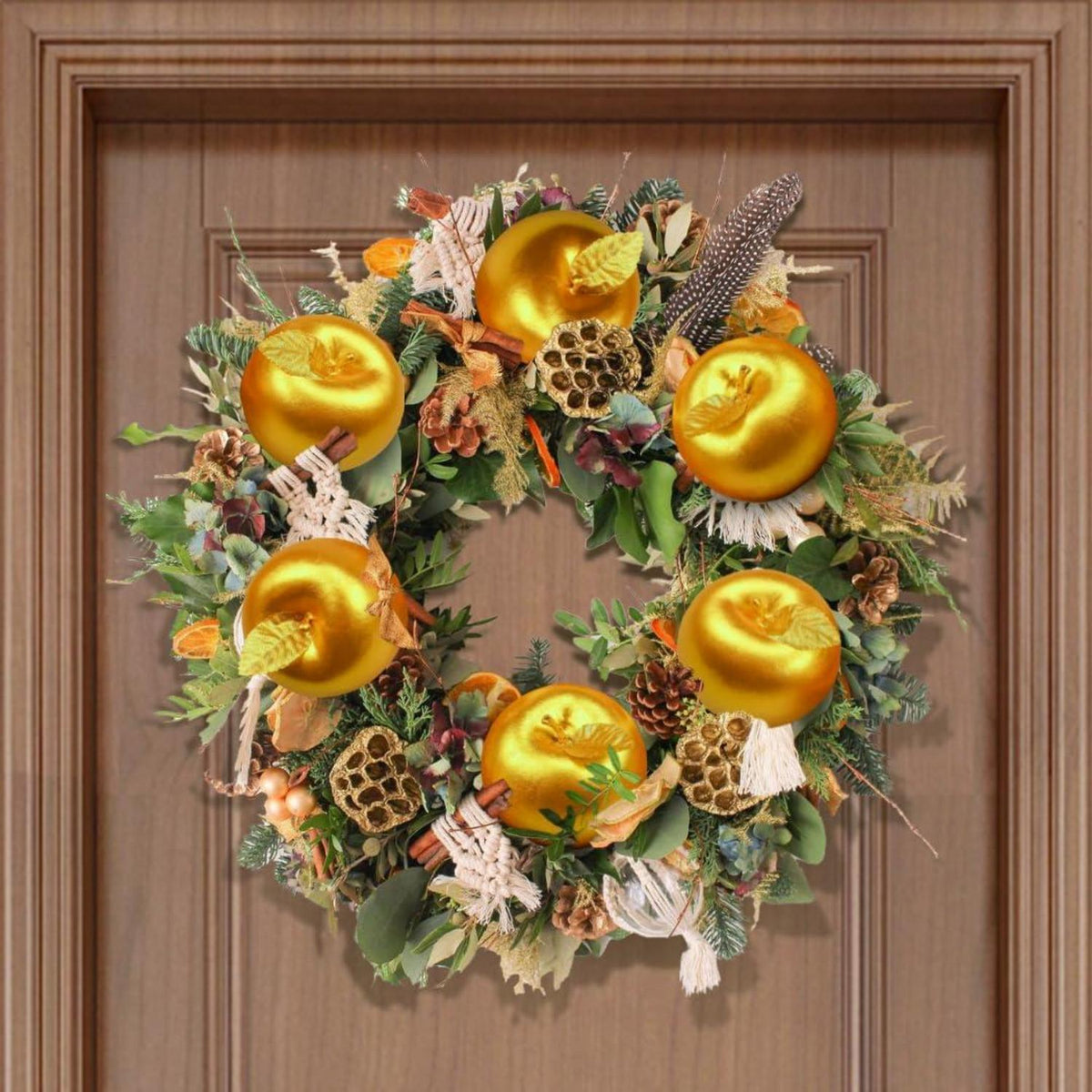6 Stück Goldene Künstliche Äpfel für Weihnachtsdeko 7cm Set