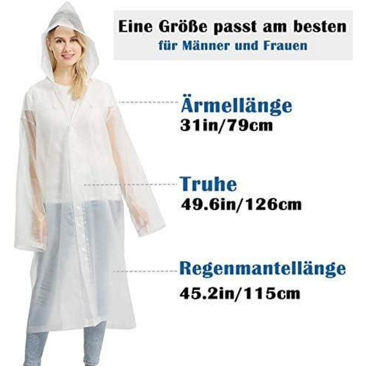 2x Transparenter Regenmantel für Damen und Herren, EVA, Einheitsgröße, Weiß