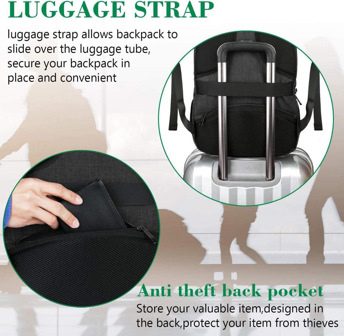 Business Laptop Rucksack 15,6 Zoll USB Ladeanschluss Schwarz