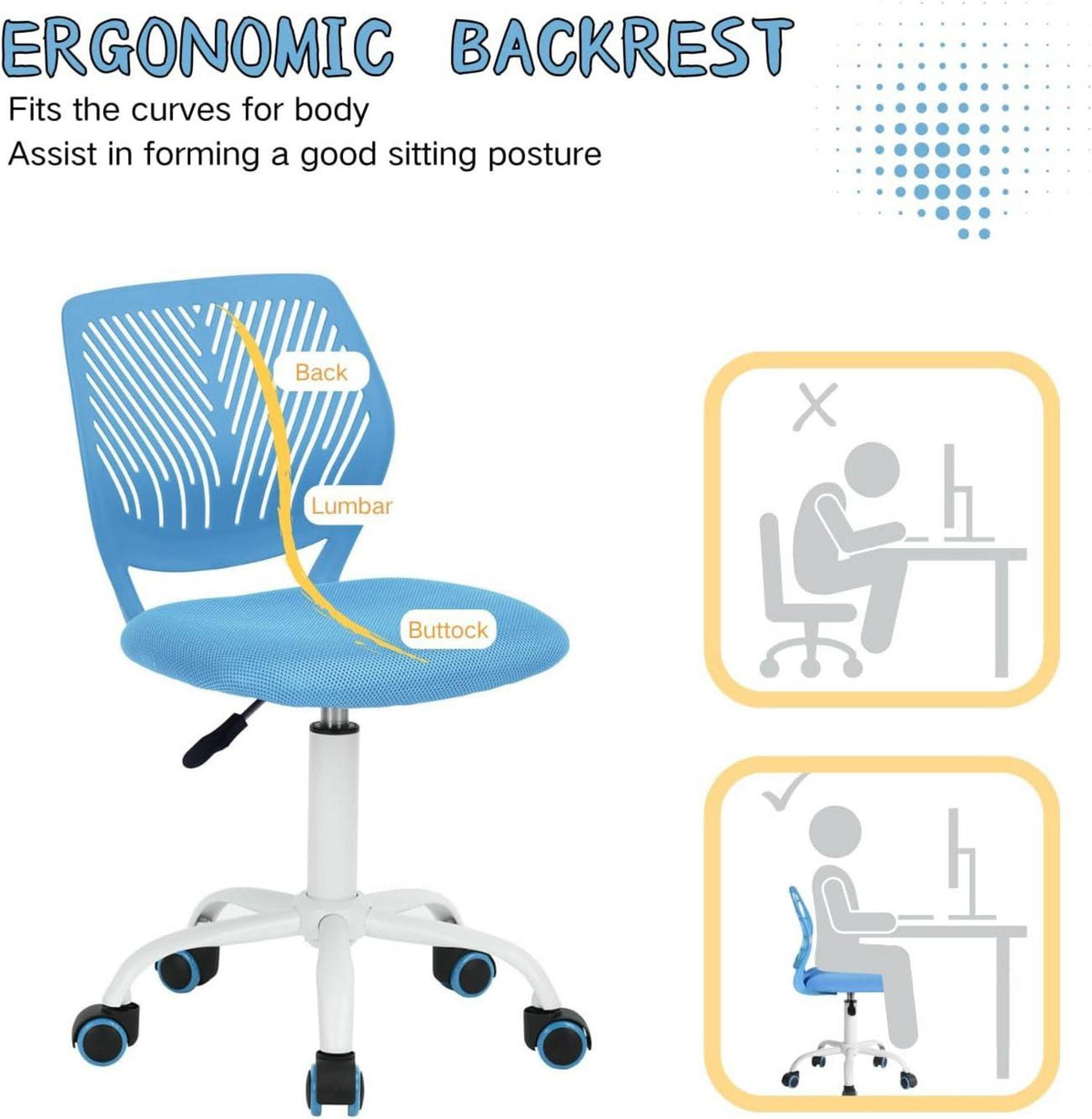 Schreibtischstuhl Verstellbarer Bürostuhl Stoffsitz Ergonomisch Blau