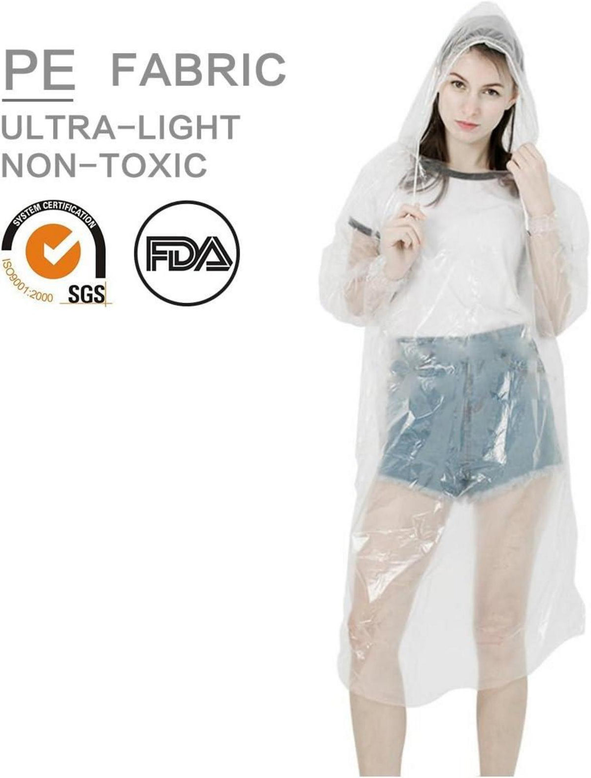 Einweg Regenponcho Transparent mit Kapuze 5er Set diverse Anwendungszwecke