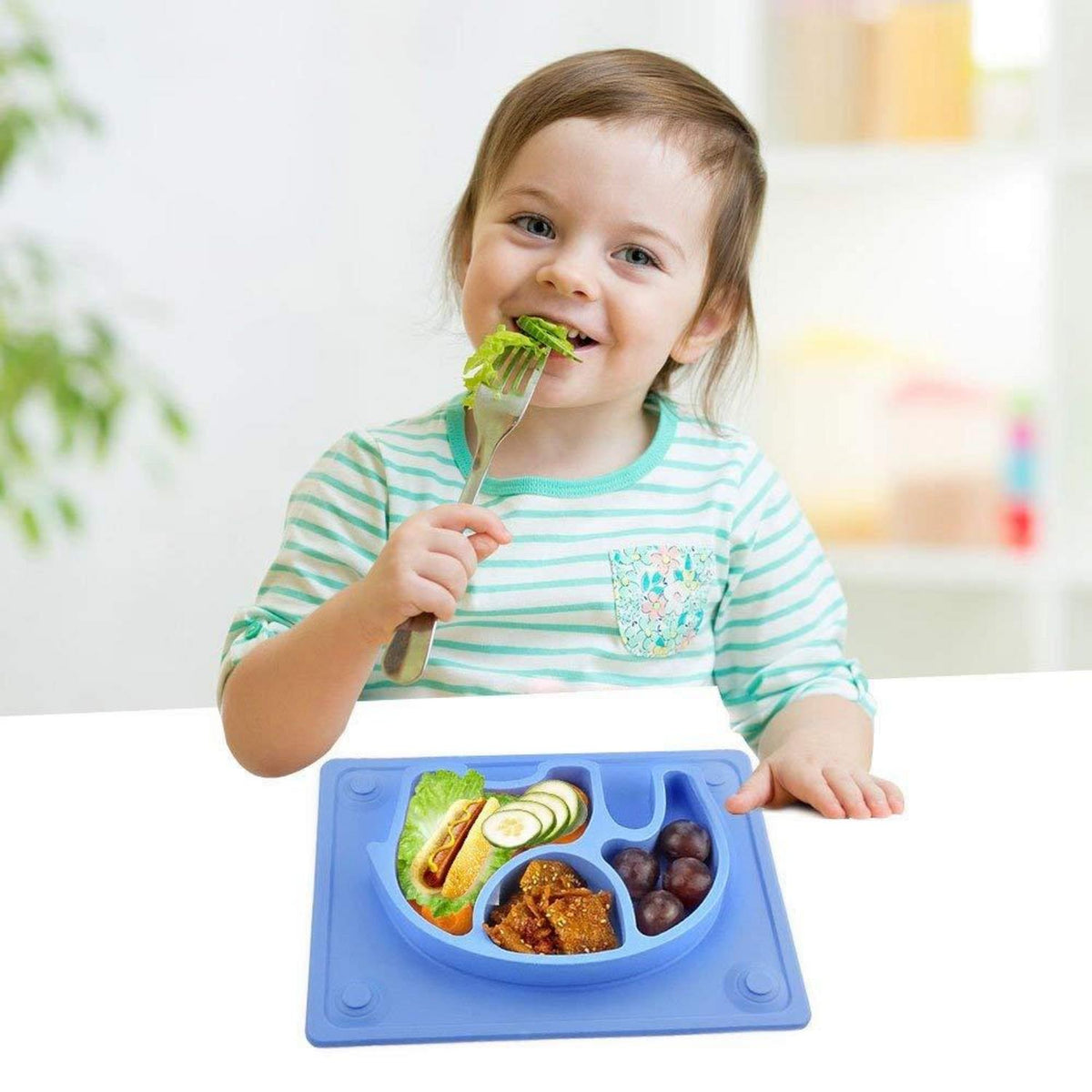 Silikon Baby Teller Rutschfest Kinderteller Hochstuhl 26x20x3cm Blau