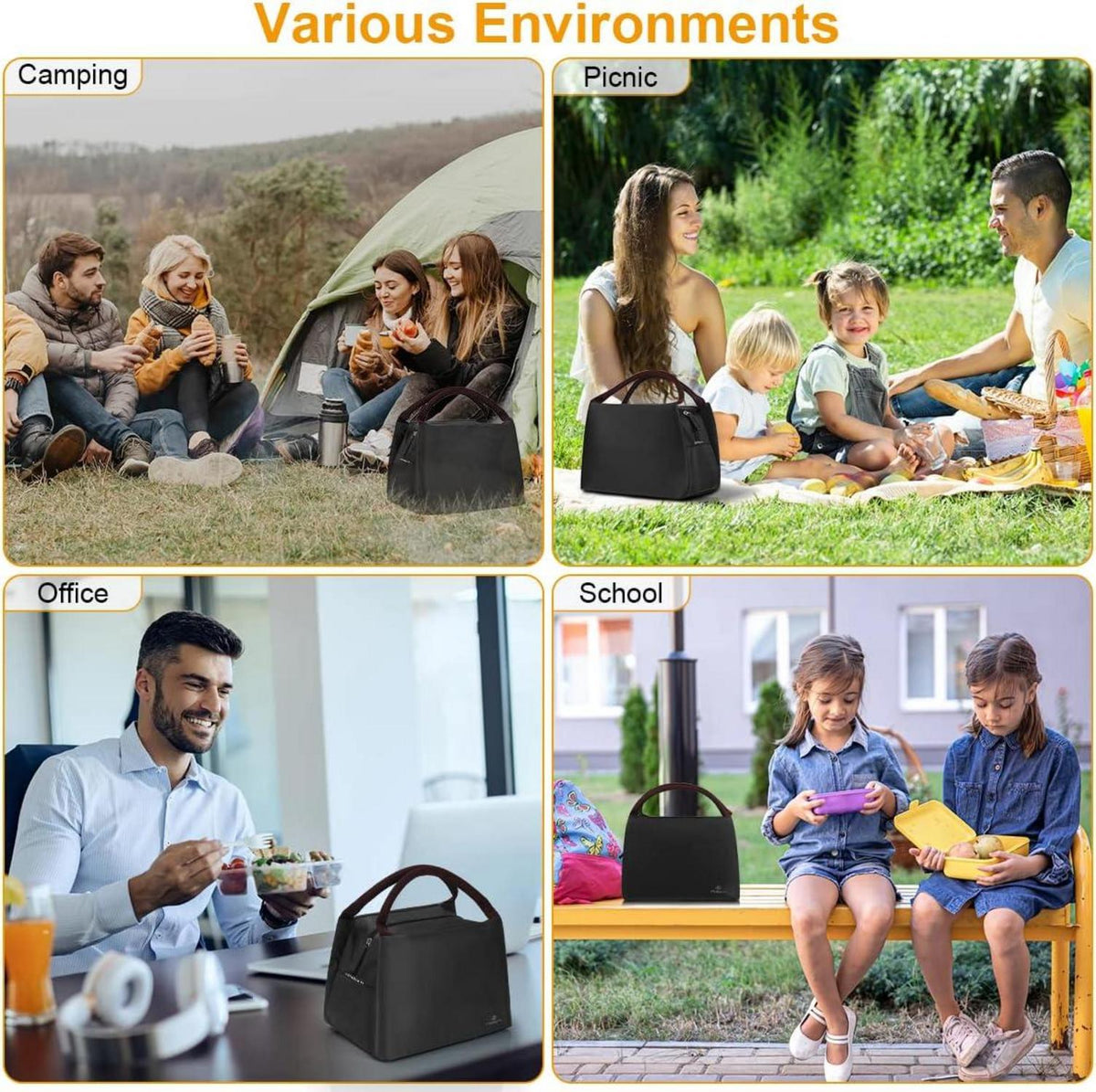 Lunchtasche Thermotasche Isoliertasche Schwarz 7.6L wasserdicht