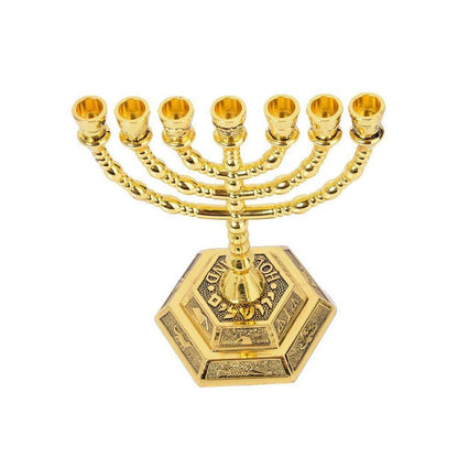 Menora Kerzenständer Gold 7-flammig 13cm mit 12 Stämmen Symbol