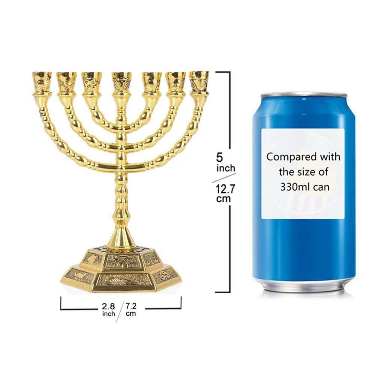 Menora Kerzenständer Gold 7-flammig 13cm mit 12 Stämmen Symbol