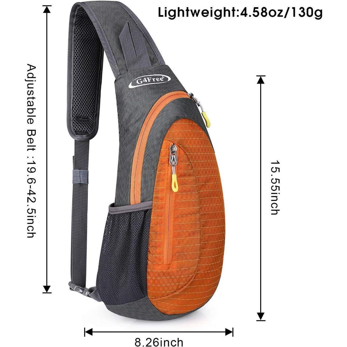 Leichte Brusttasche Grau/Orange | Sling Rucksack für Wandern & Radfahren