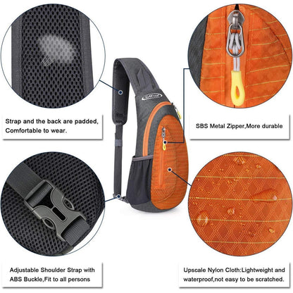 Leichte Brusttasche Grau/Orange | Sling Rucksack für Wandern & Radfahren
