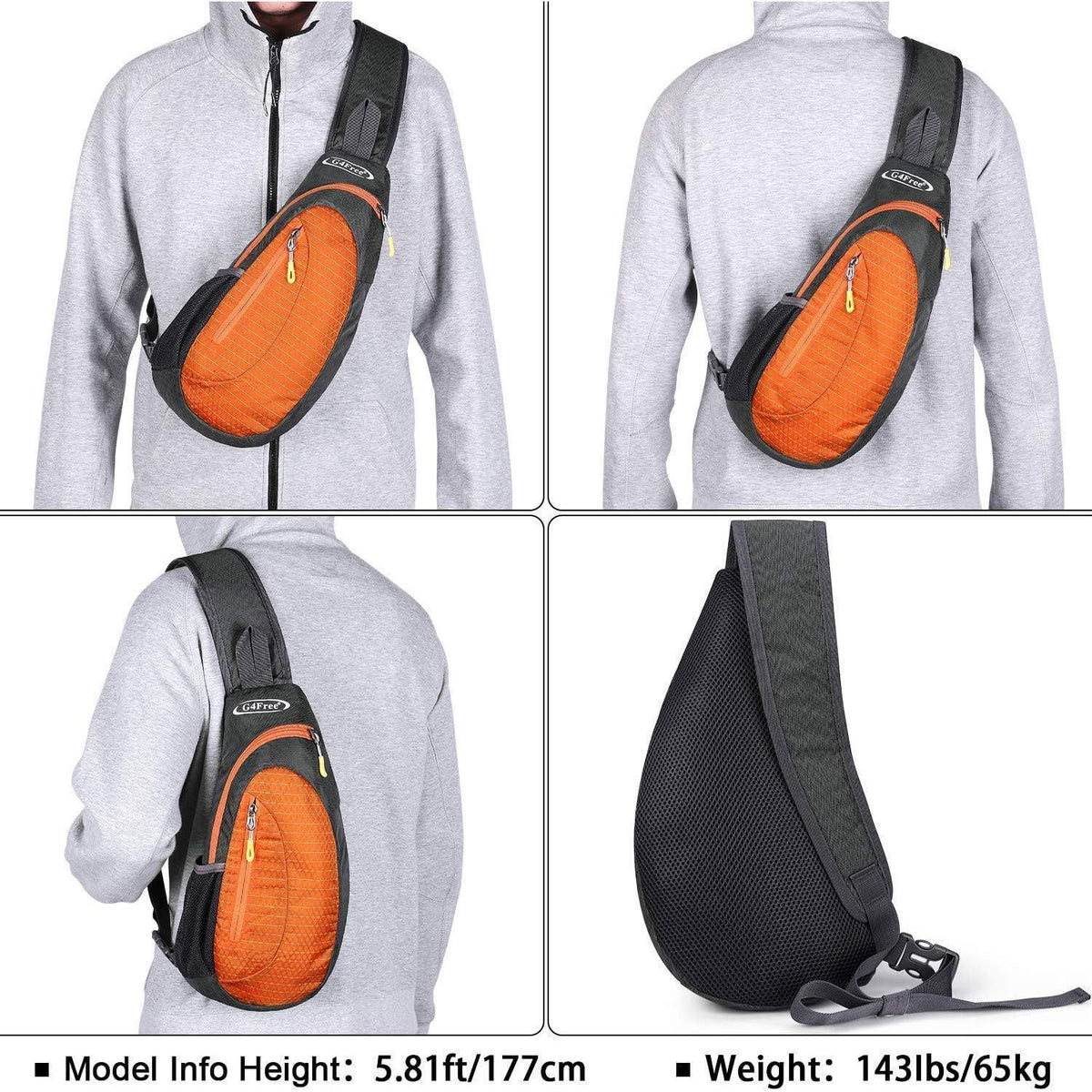 Leichte Brusttasche Grau/Orange | Sling Rucksack für Wandern & Radfahren