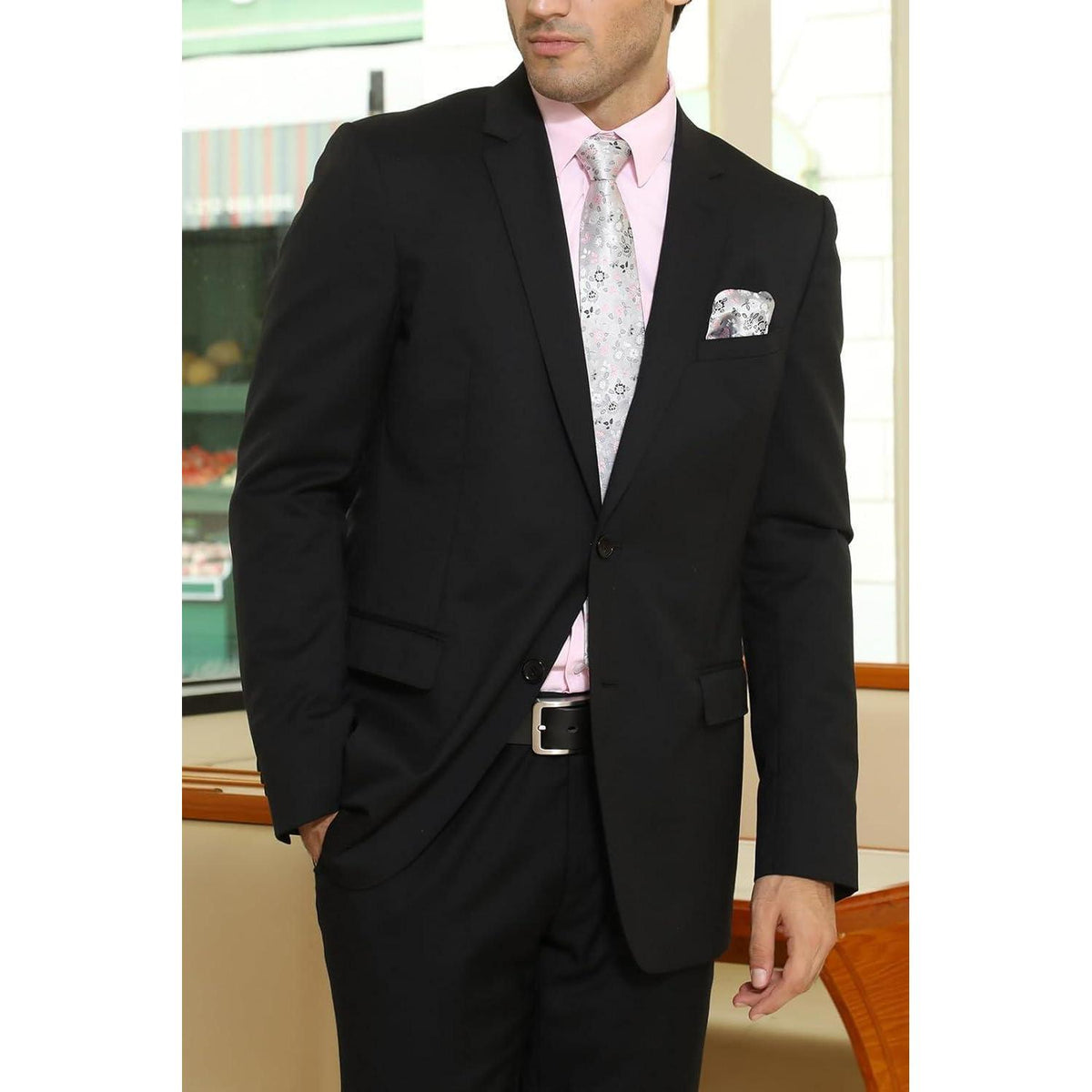 HISDERN Krawatten-Set Herren Seide Floral Grau/Rosa