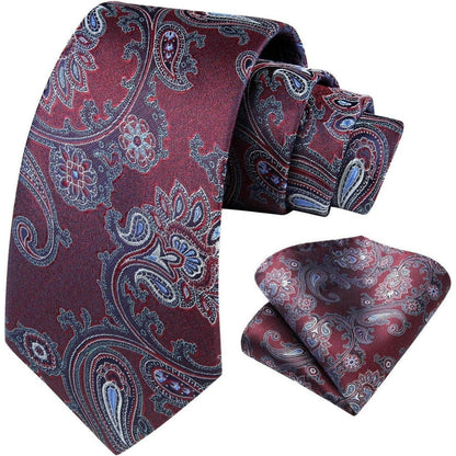 Krawatten-Set Paisley Burgunderrot / Weiß mit Einstecktuch