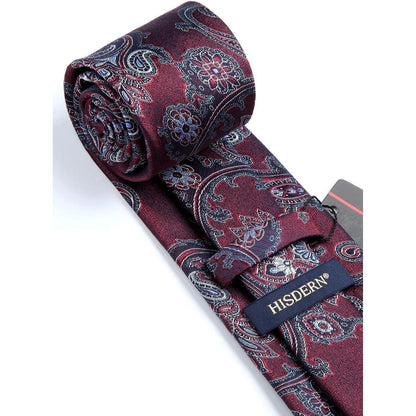 Krawatten-Set Paisley Burgunderrot / Weiß mit Einstecktuch