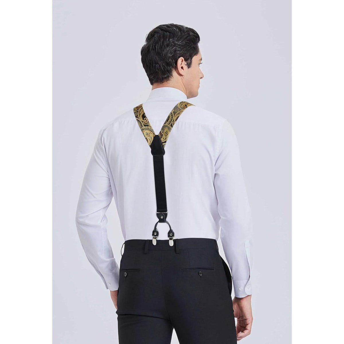 HISDERN Herren Hosenträger Set mit Fliege & Einstecktuch, Gold