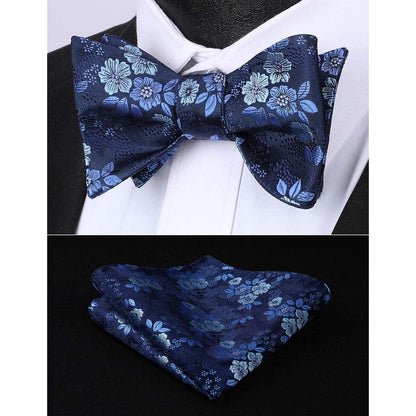 HISDERN Herren Hosenträger Set mit Fliege und Einstecktuch Blau Floral