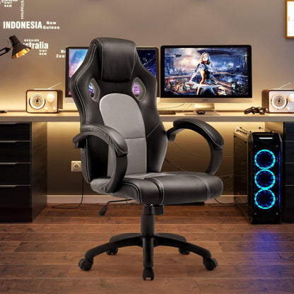 WM Heart Gaming Stuhl Bürostuhl Gamer Stuhl Drehstuhl Grau