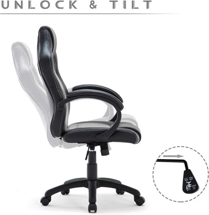 Ergonomischer Gaming Stuhl Bürostuhl Drehstuhl Rennstuhl Grau