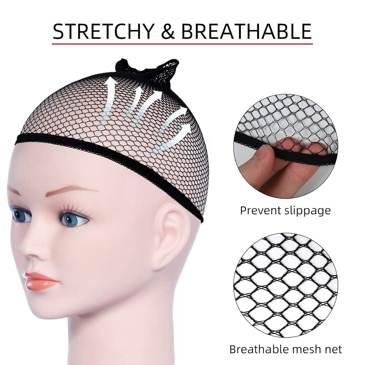 2 x Schwarz & Hautfarbenes Nylon Haarnetz Wig Cap Set