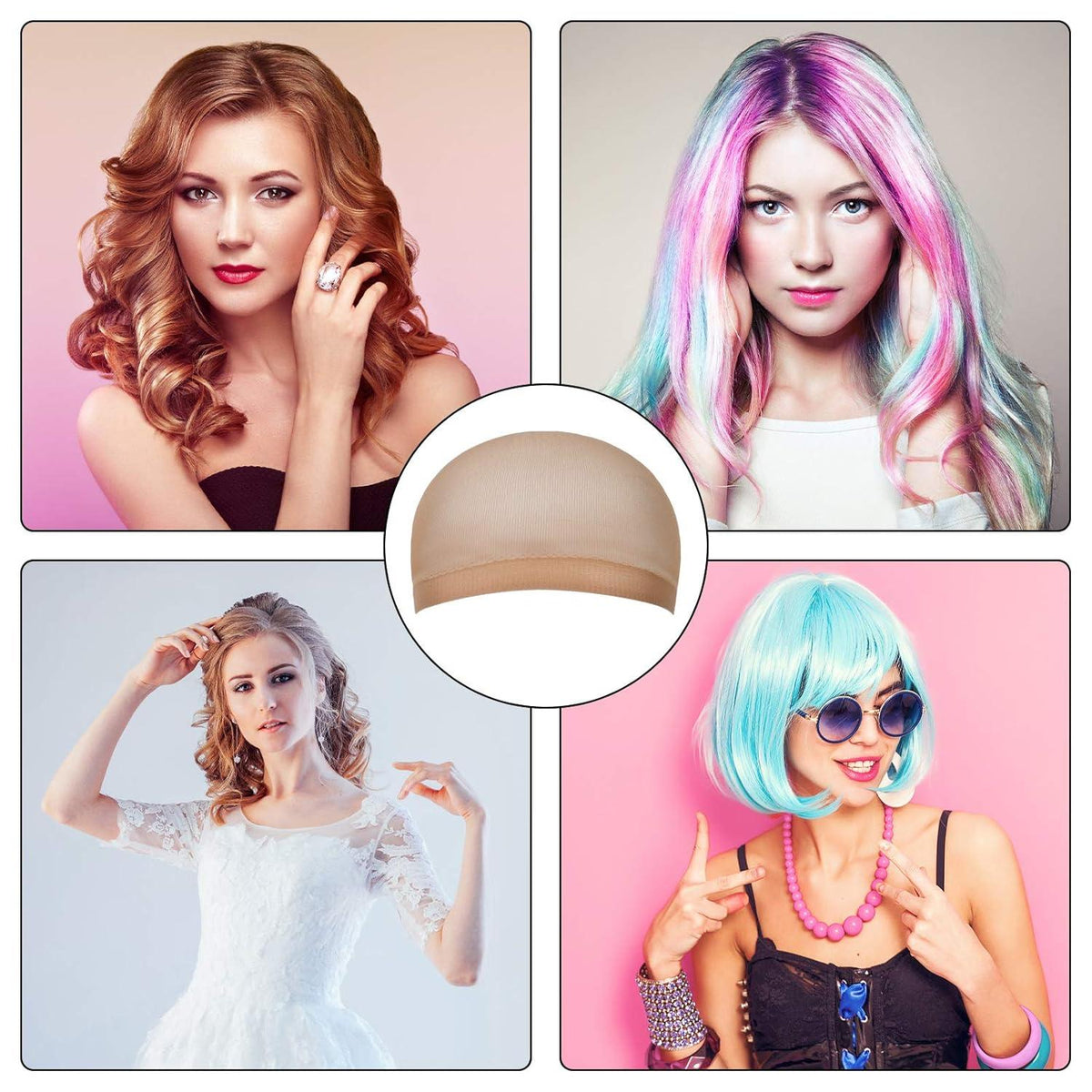 URAQT Haarnetz Wig Cap 4 Stk Nylon Hautfarbe Schwarz Mesh