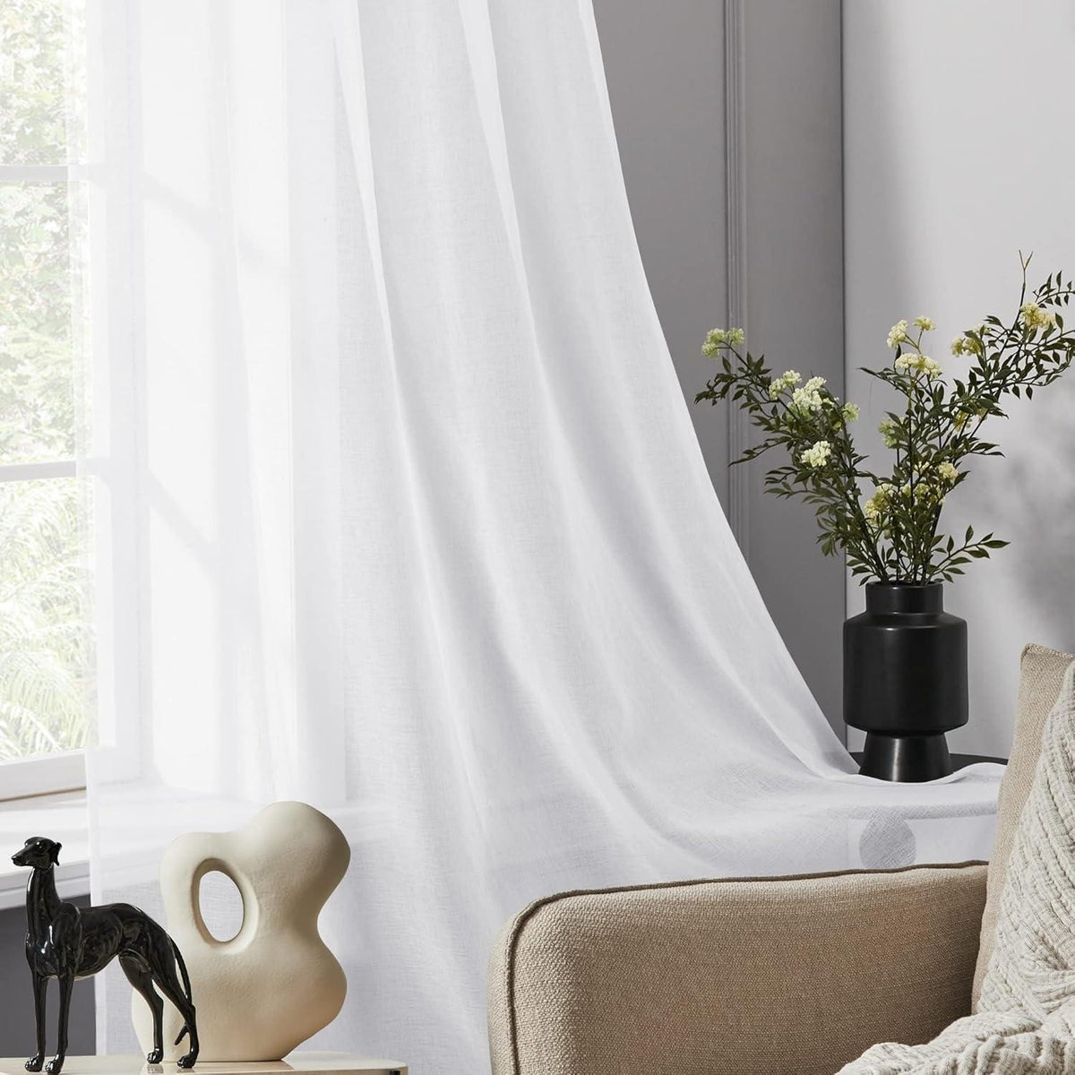 Transparente Voile Gardine Leinenoptik Ösenvorhang 240x140 Weiß 2er Set