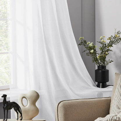 Transparente Voile Gardine Leinenoptik Ösenvorhang 240x140 Weiß 2er Set