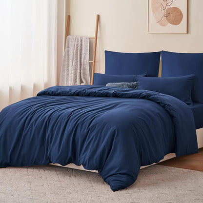 Bettwäsche 200x220 Blau 3tlg. Set Mikrofaser Bügelfrei Weich
