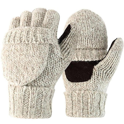 Damen Fingerlose Strickhandschuhe mit Klappfinger Vintage-Beige