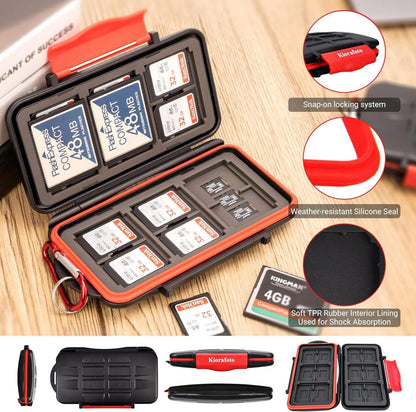 Kiorafoto 36 Slots SD Karten Aufbewahrung Hülle für TF SD CF Speicherkartenhalter Case IPX5 Wasserdicht