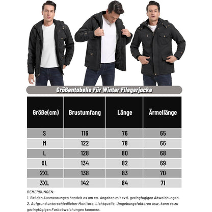 Herren Winterparka mit Kapuze & Cargo Taschen – Schwarz