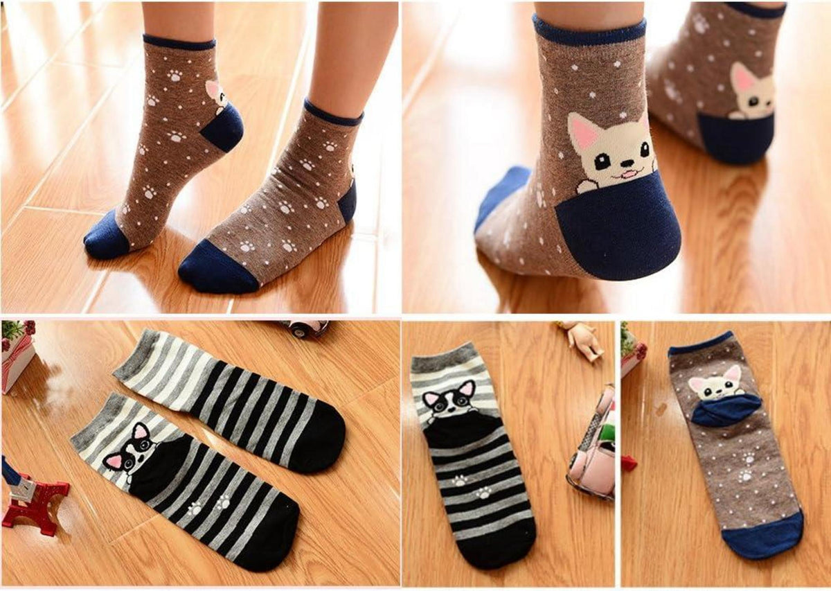 Chalier Lustige Damen Socken 5 Paar Tiere Geschenk Einheitsgröße Grau