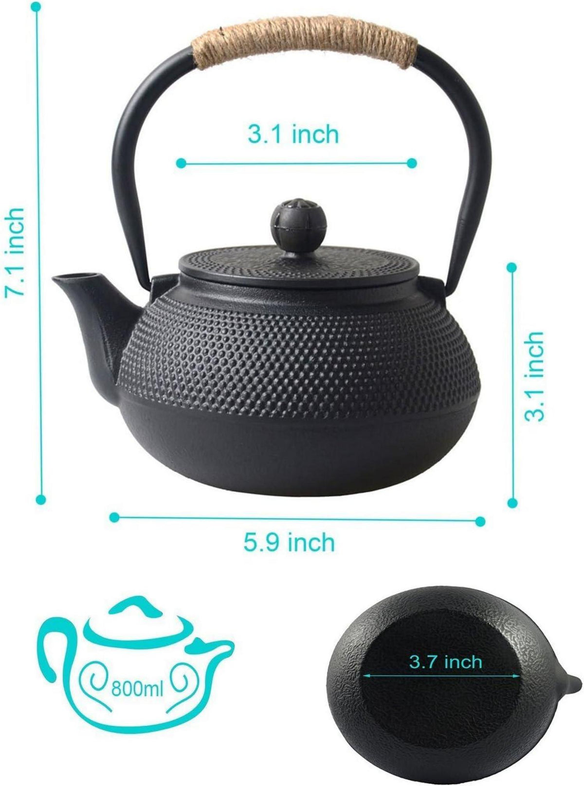 Japanische Teekanne Gusseisen Tee Sieb 800ml für Losen Tee 4 Tassen