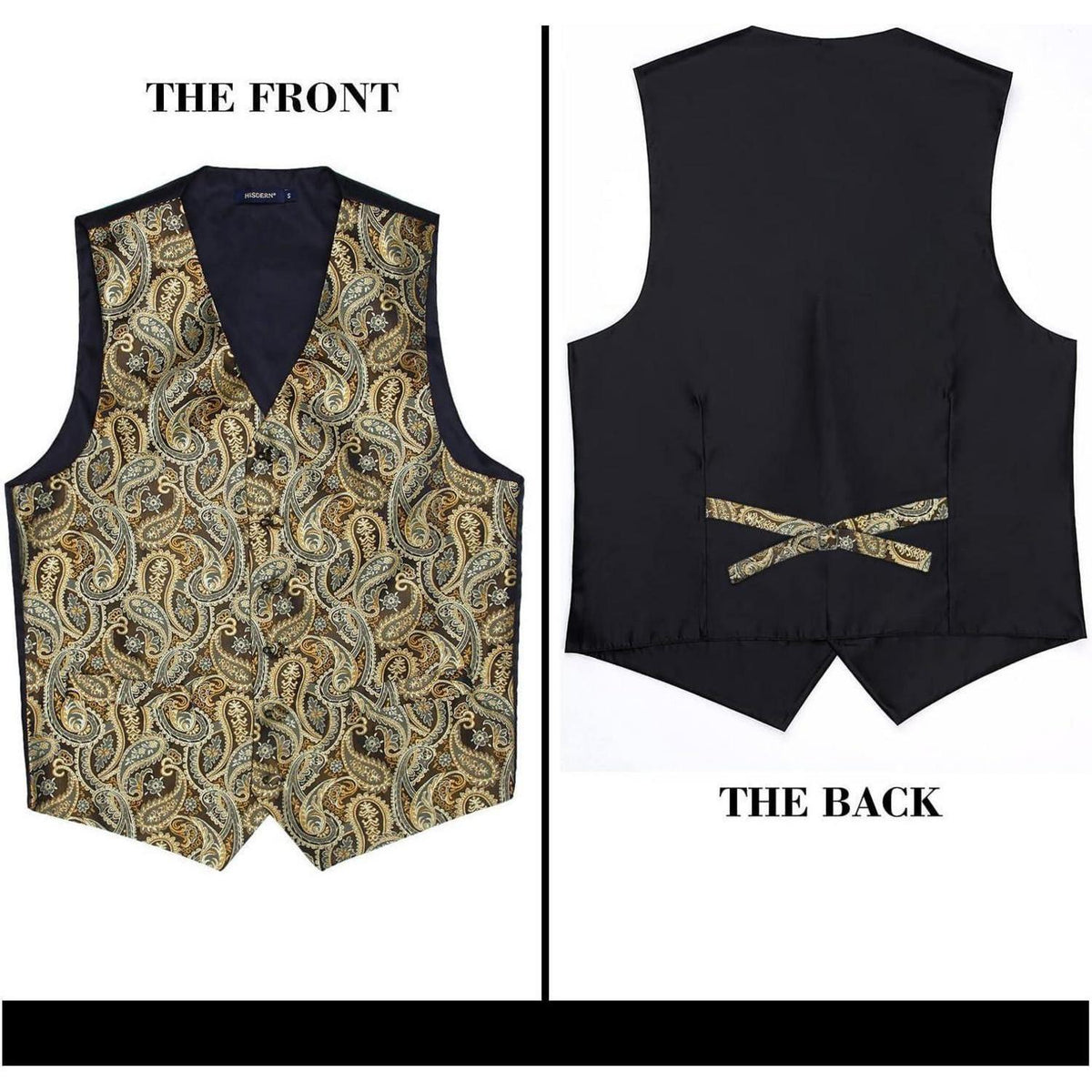 Herren Weste Krawatte Einstecktuch Set Gold Jacquard Seide