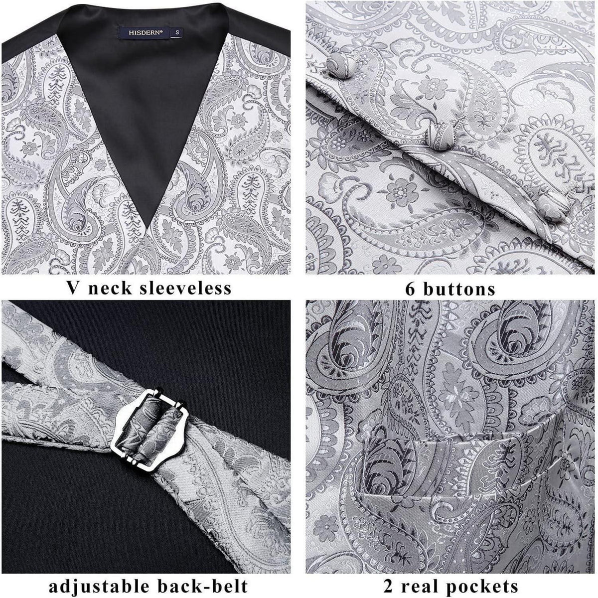 Herren Jacquard Weste Krawatte Einstecktuch Set Grau