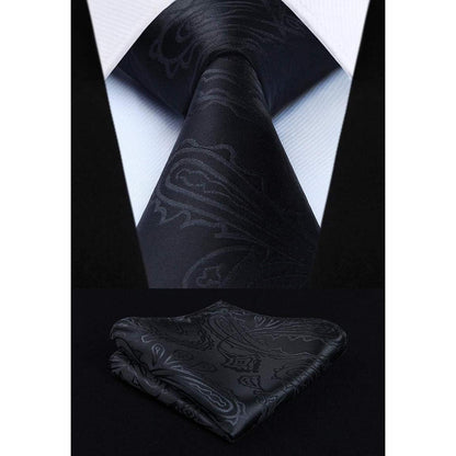 Herren Jacquard Weste Krawatte Einstecktuch Set Schwarz Seide