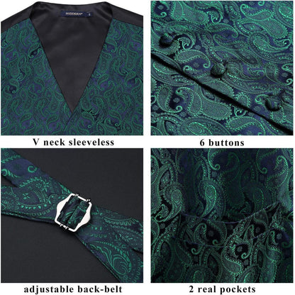 Herren Weste Krawatte Einstecktuch Set Jacquard Seide Grün