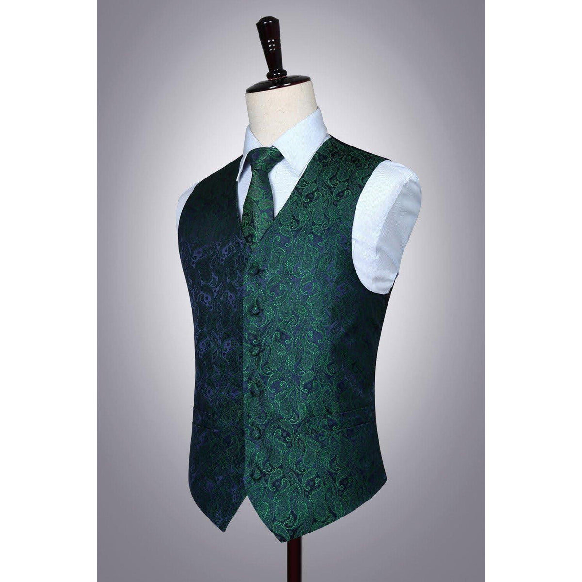 Herren Weste Krawatte Einstecktuch Set Jacquard Seide Grün