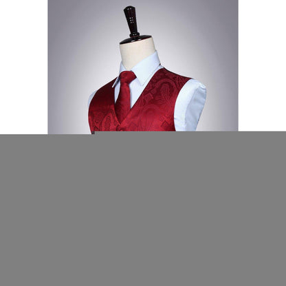 Herren Jacquard Weste Krawatte Einstecktuch Set 3XL Burgund