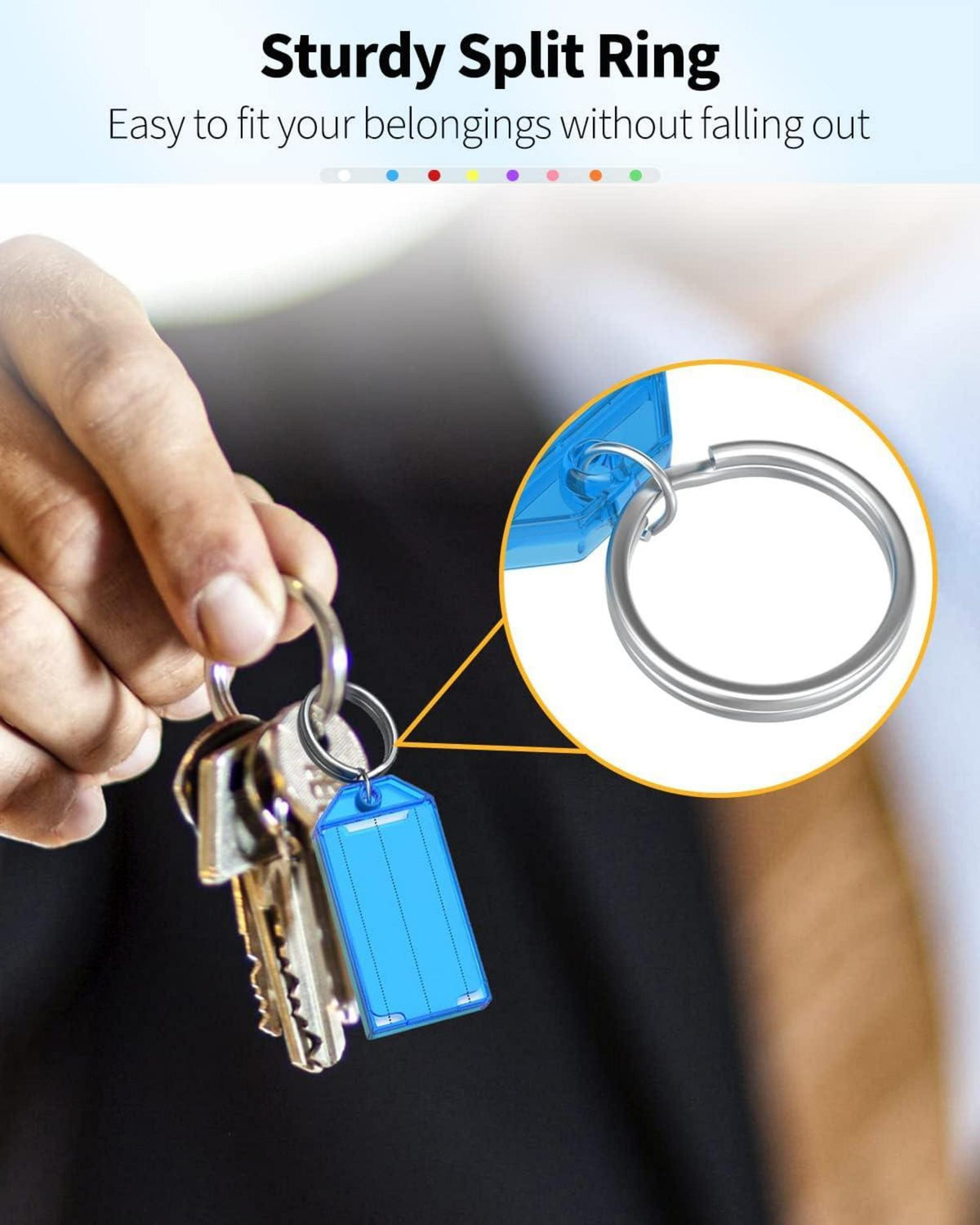 40er Pack Beschriftbare Kunststoff Schlüsselanhänger mit Split Ring Fenster, 8