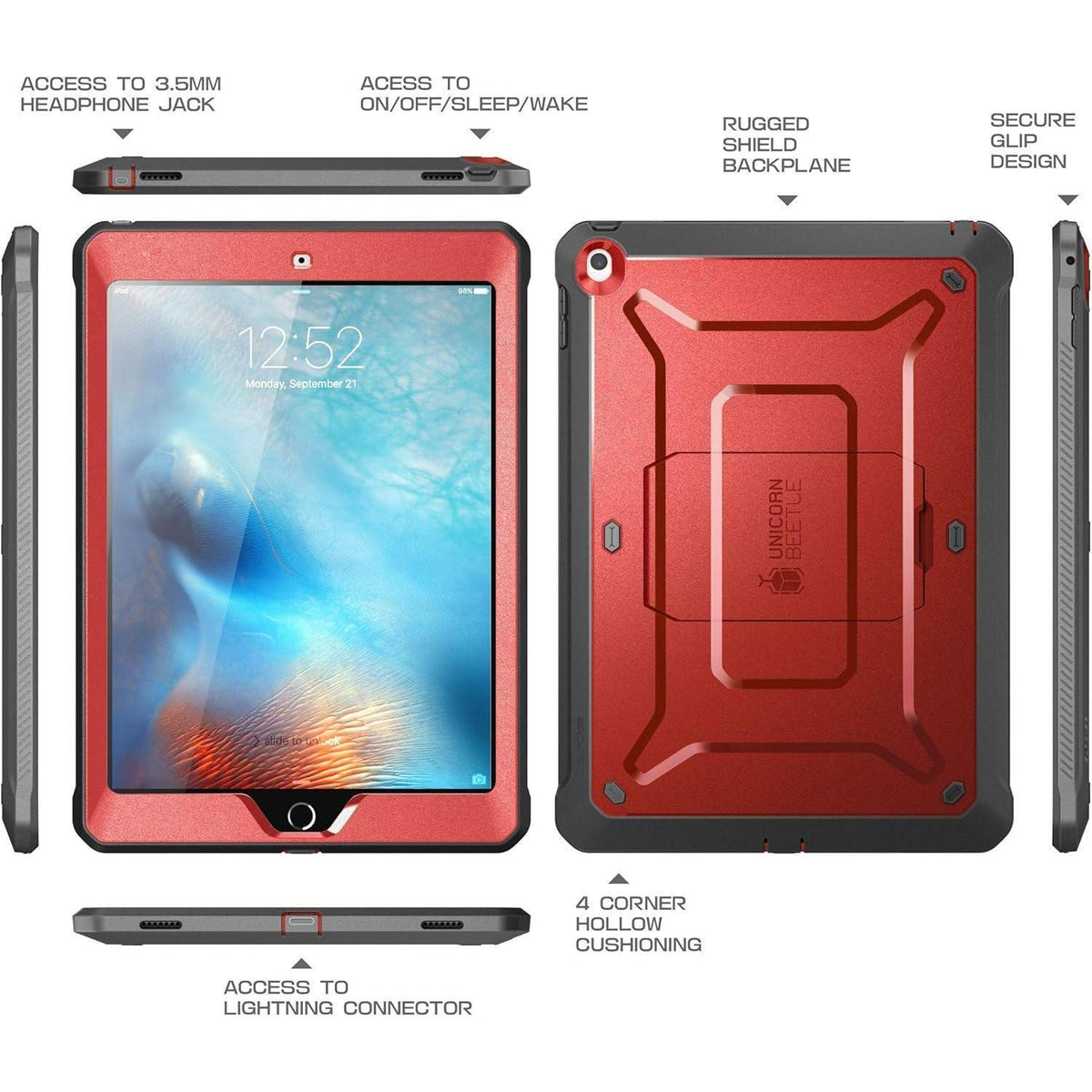 iPad 9.7 Hülle mit Displayschutz Rot Metallik