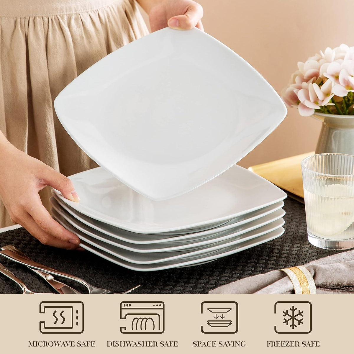 18-teiliges Flachteller Set Grau-Weiß Stapelbar