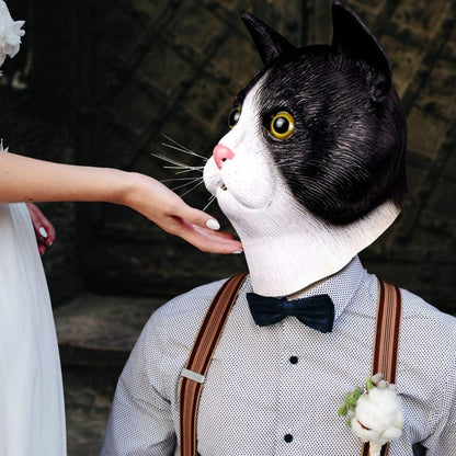 Nette Katze Halloween Latex Maske Schwarz Weiß Tierkopf Vollmaske