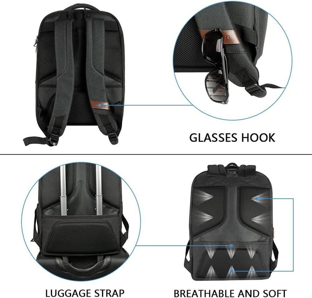 Laptop Rucksack 17,3 Zoll Reiserucksack Handgepäck USB Schwarz