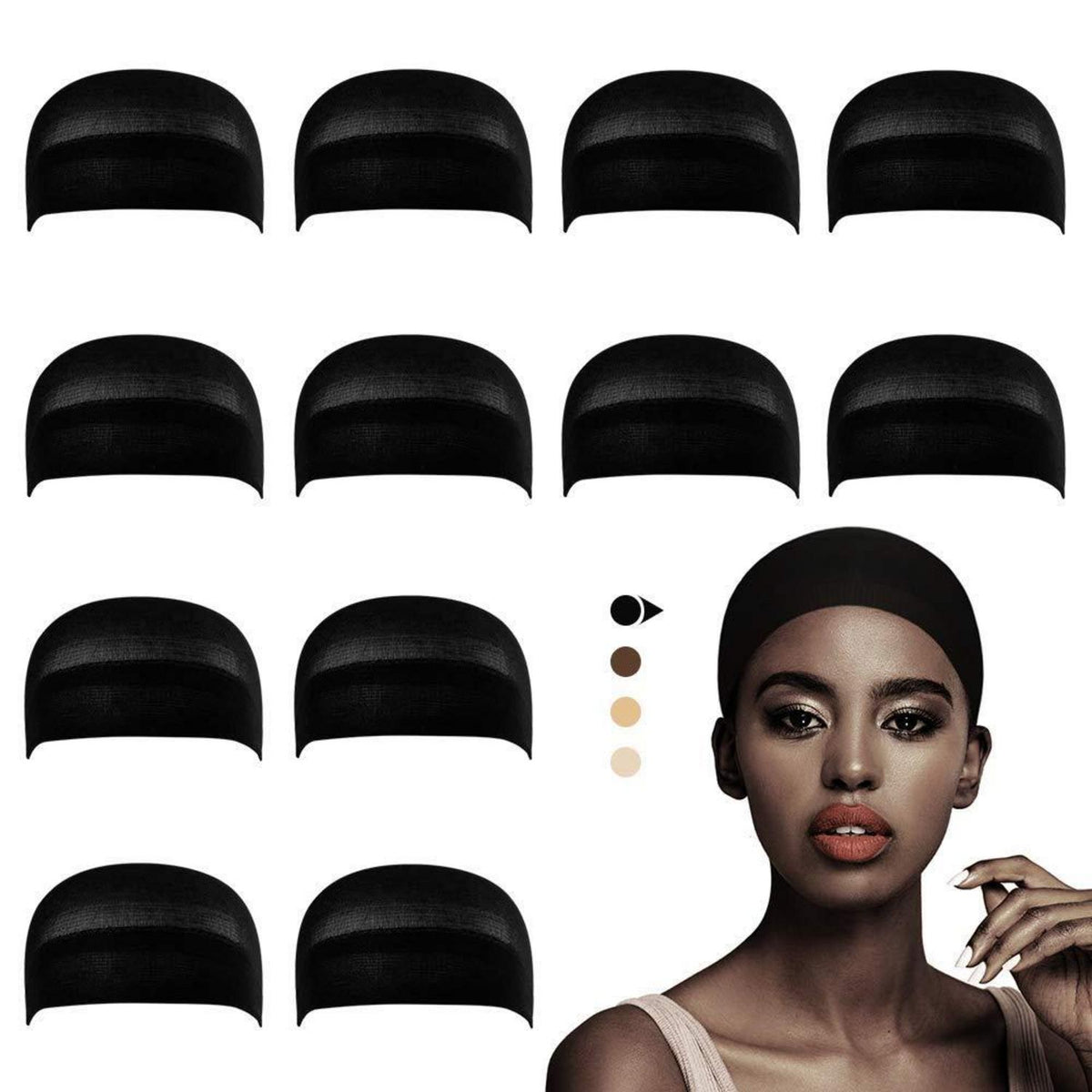 12 Stücke Schwarze Haarnetze für Perücken Wig Caps Lace Wigs