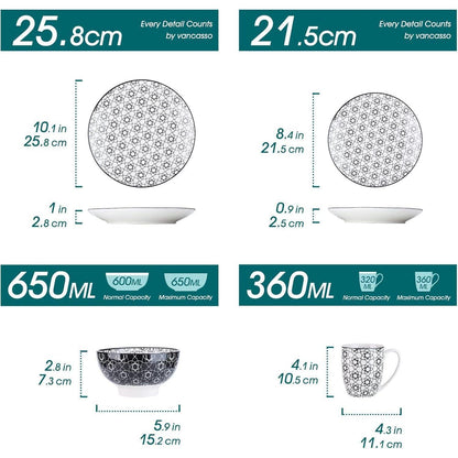 48-teiliges Kombiservice für 12 Personen, Porzellan, Schwarz & Creme