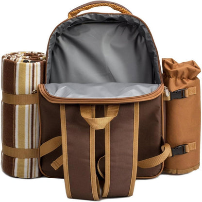 Picknickrucksack 4 Personen mit Set & Decke – Braun